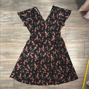 Kaileigh Pink and Orange Flutter Sleeve Wrap Sundress